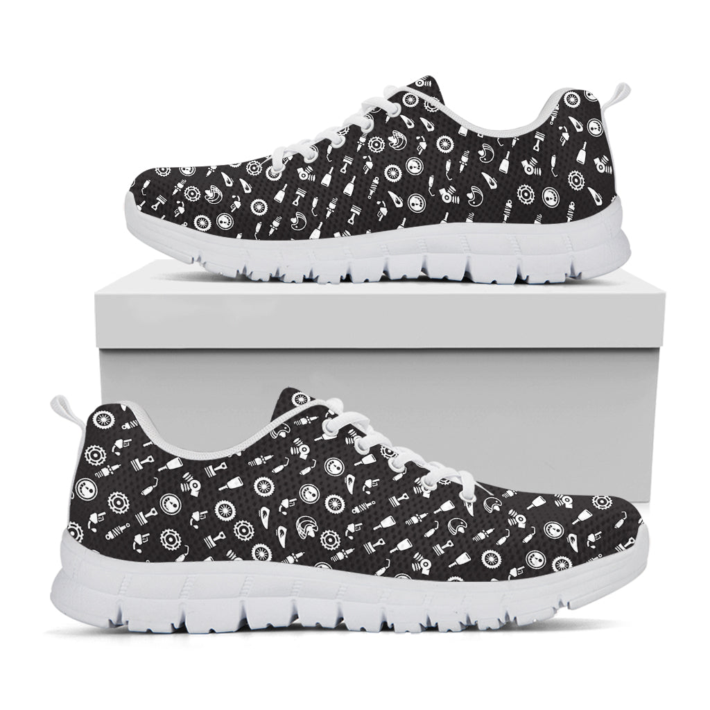 Motorcycle Parts Pattern Print White Sneakers