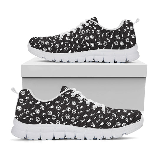 Motorcycle Parts Pattern Print White Sneakers