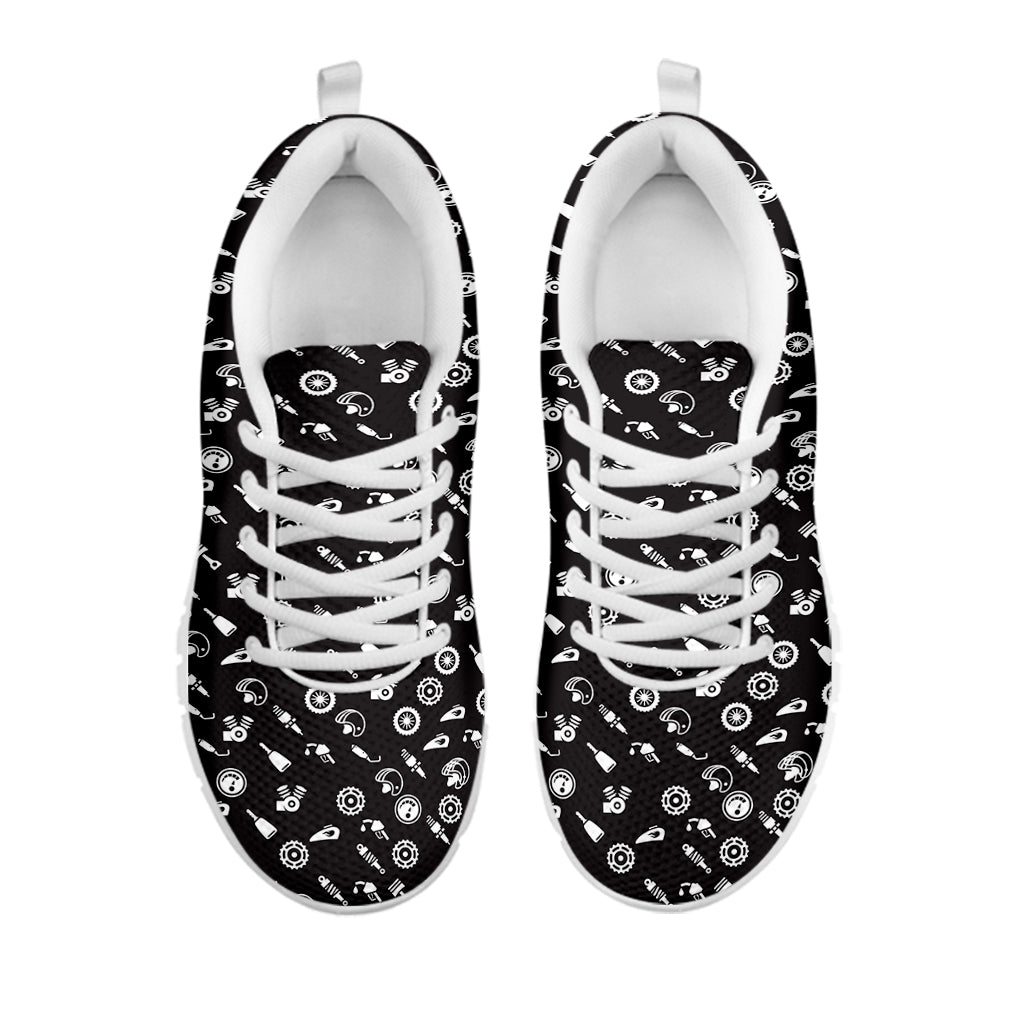 Motorcycle Parts Pattern Print White Sneakers