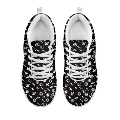 Motorcycle Parts Pattern Print White Sneakers
