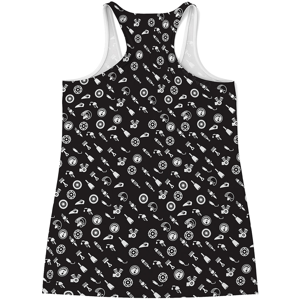 Motorcycle Parts Pattern Print Women's Racerback Tank Top