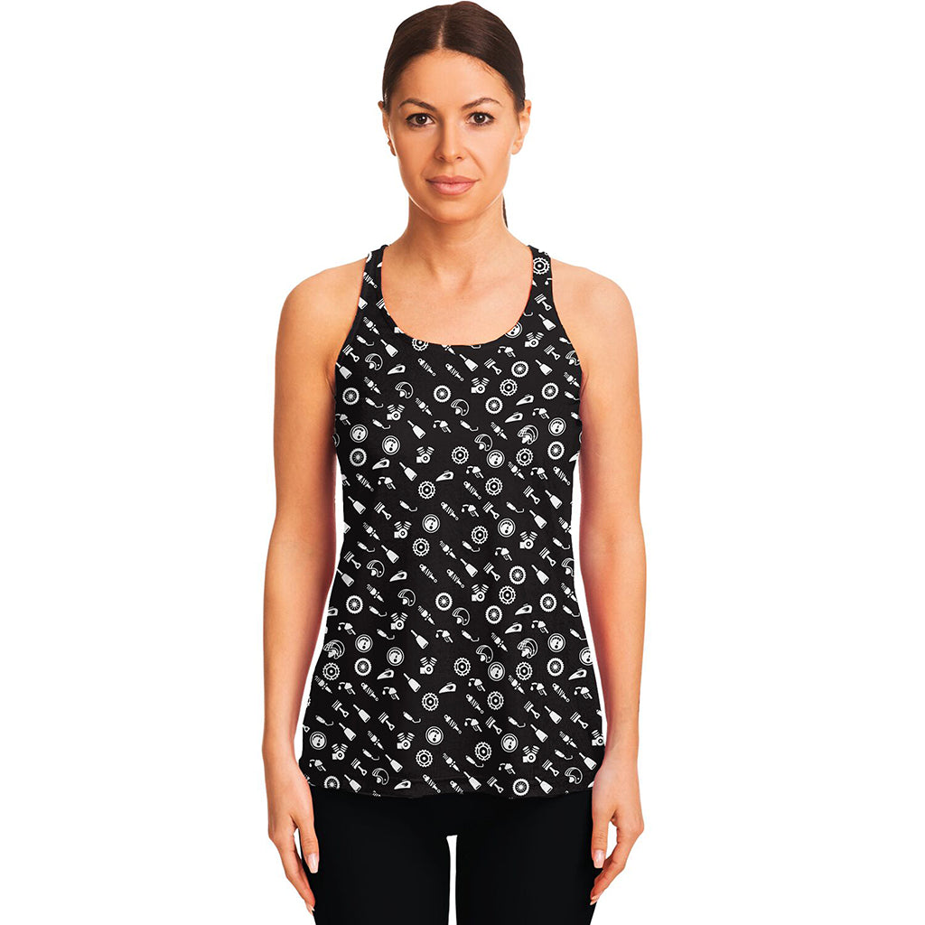 Motorcycle Parts Pattern Print Women's Racerback Tank Top