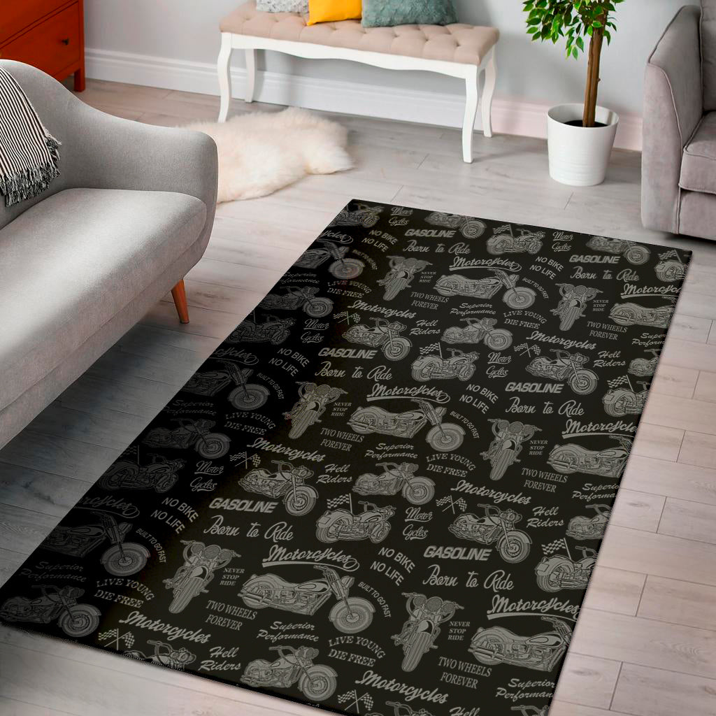 Motorcycle Quote Pattern Print Area Rug