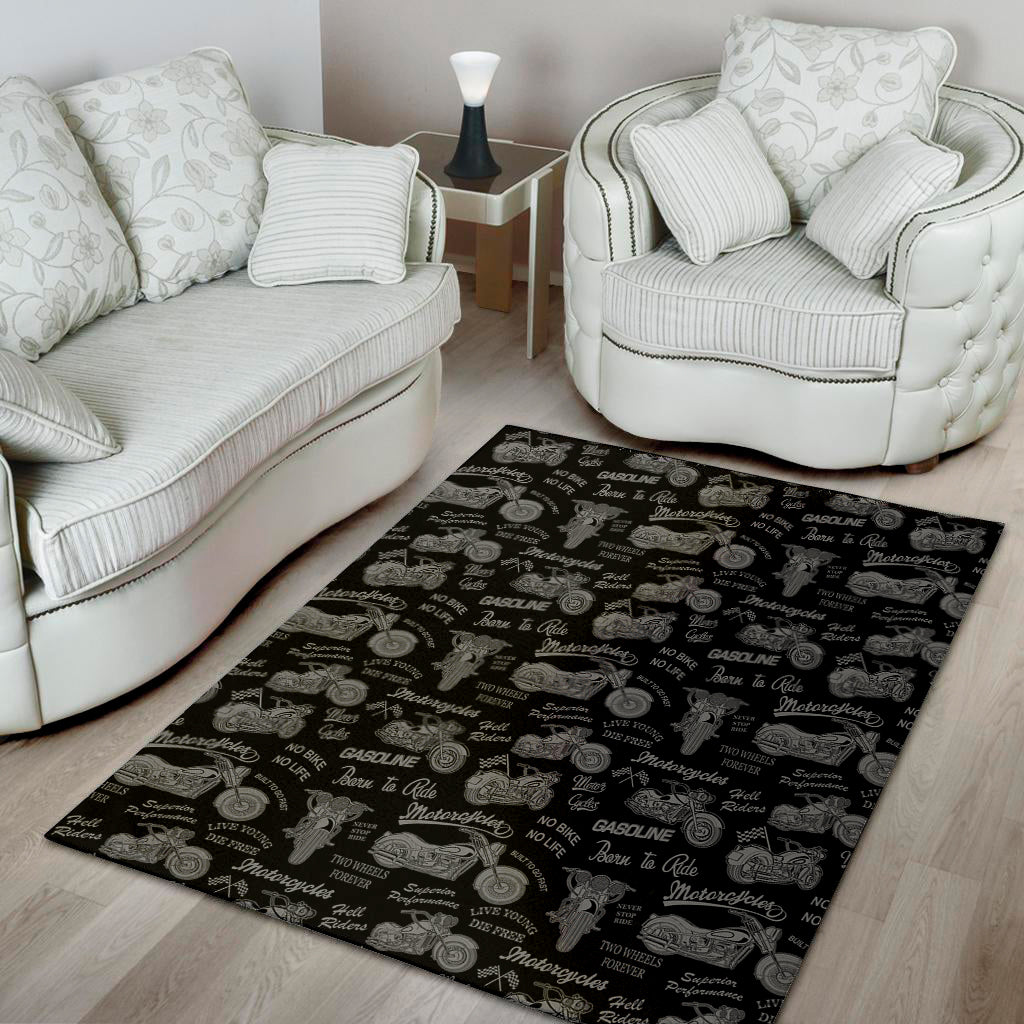 Motorcycle Quote Pattern Print Area Rug