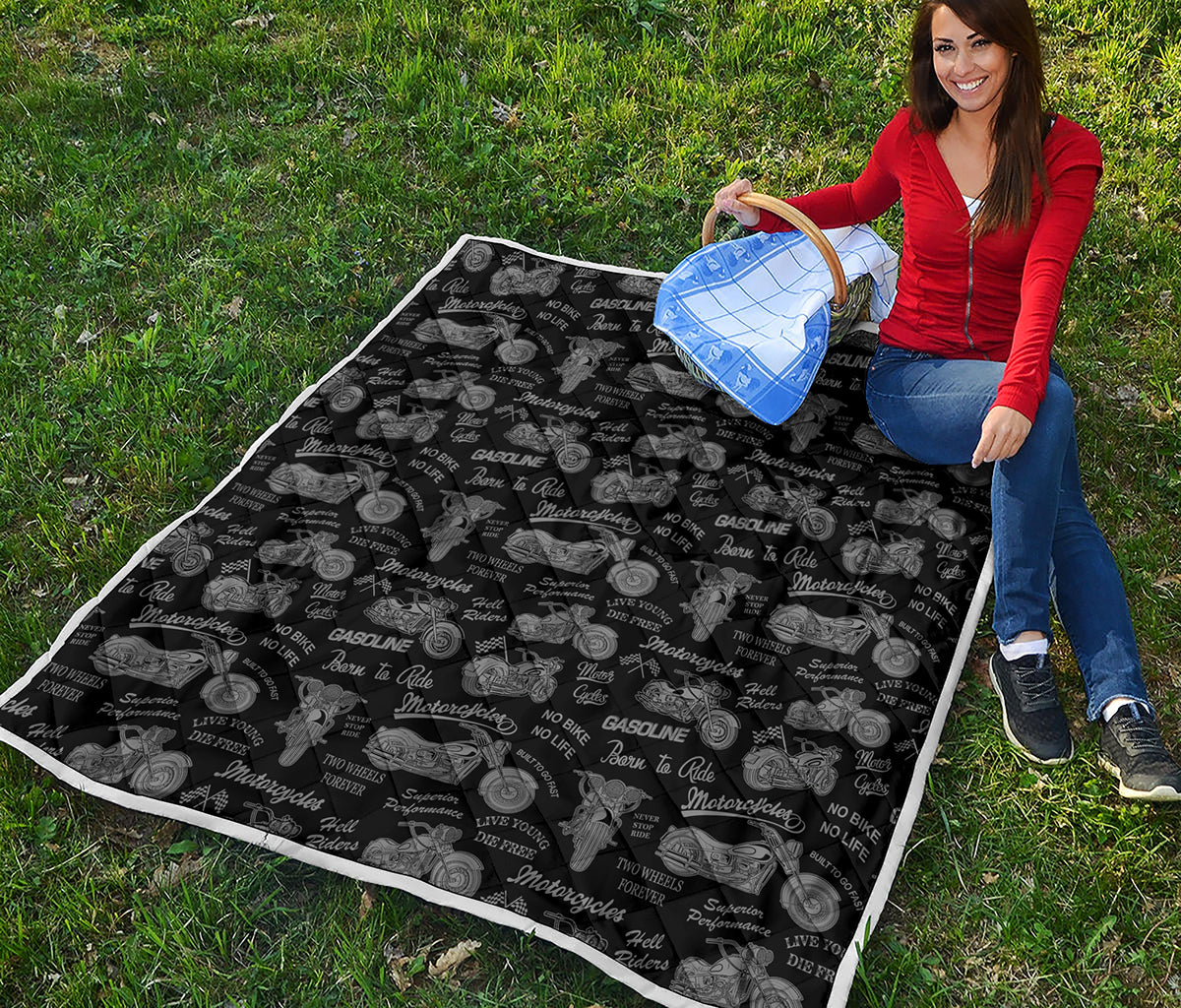 Motorcycle Quote Pattern Print Quilt
