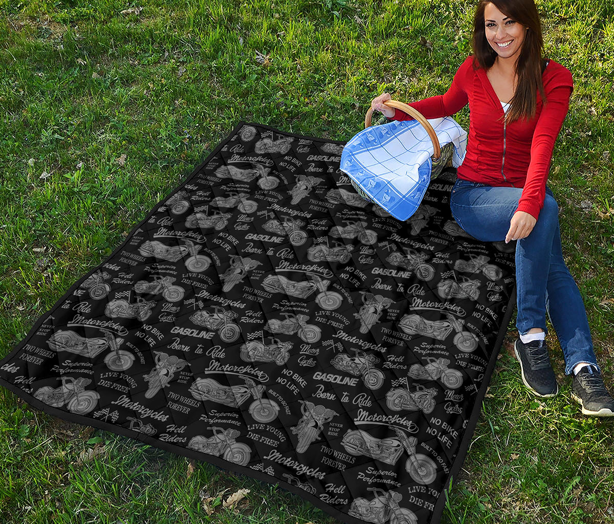 Motorcycle Quote Pattern Print Quilt