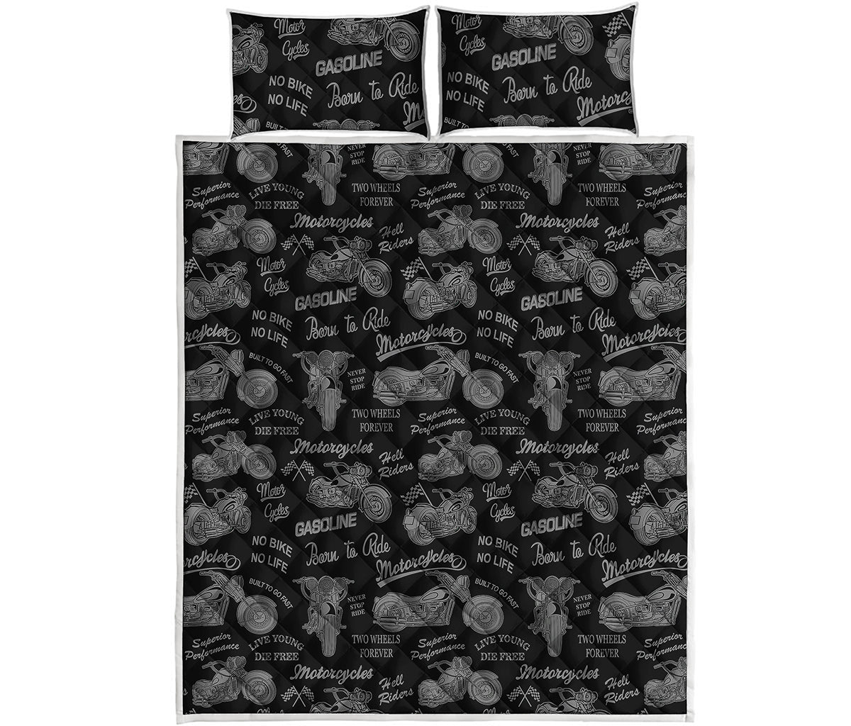 Motorcycle Quote Pattern Print Quilt Bed Set