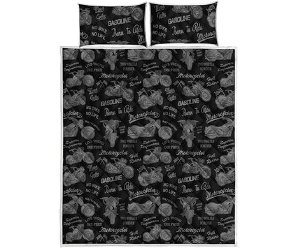 Motorcycle Quote Pattern Print Quilt Bed Set