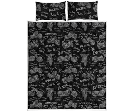 Motorcycle Quote Pattern Print Quilt Bed Set