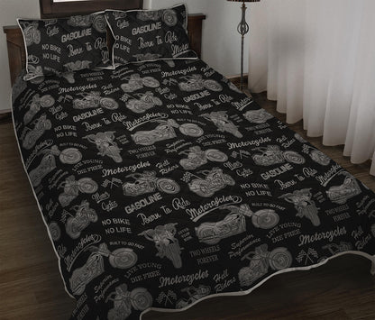 Motorcycle Quote Pattern Print Quilt Bed Set
