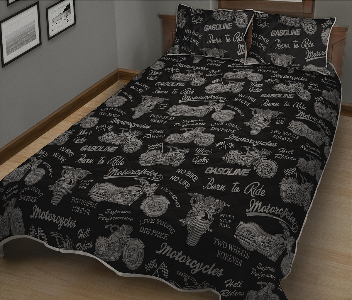 Motorcycle Quote Pattern Print Quilt Bed Set