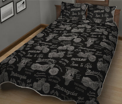 Motorcycle Quote Pattern Print Quilt Bed Set