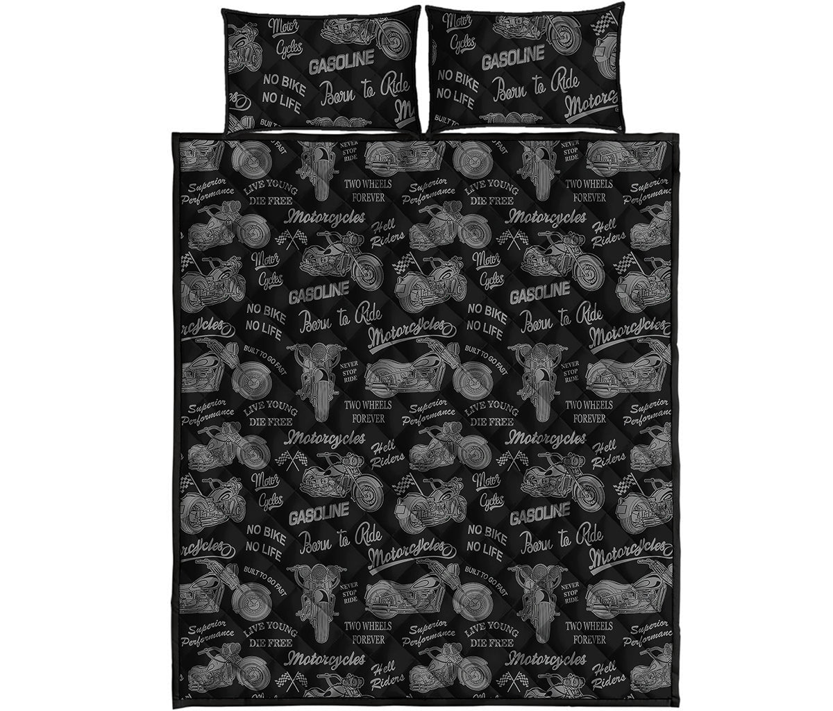 Motorcycle Quote Pattern Print Quilt Bed Set