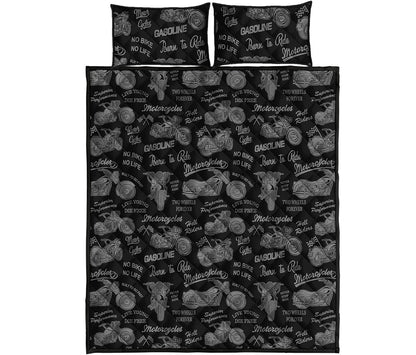 Motorcycle Quote Pattern Print Quilt Bed Set