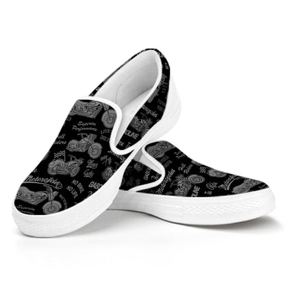 Motorcycle Quote Pattern Print White Slip On Shoes