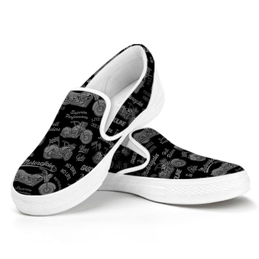 Motorcycle Quote Pattern Print White Slip On Shoes