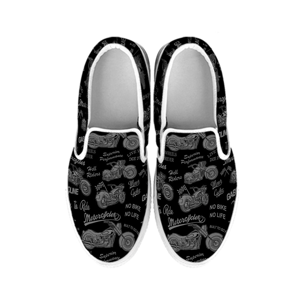 Motorcycle Quote Pattern Print White Slip On Shoes