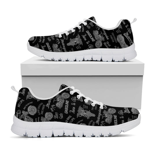 Motorcycle Quote Pattern Print White Sneakers