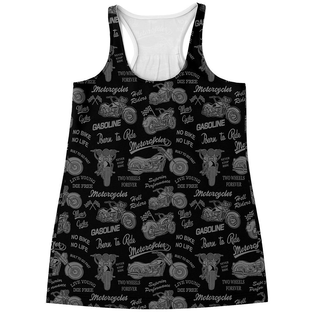 Motorcycle Quote Pattern Print Women's Racerback Tank Top