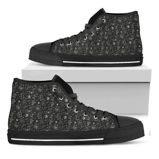 Motorcycle Words Pattern Print Black High Top Shoes