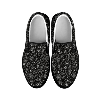 Motorcycle Words Pattern Print Black Slip On Shoes