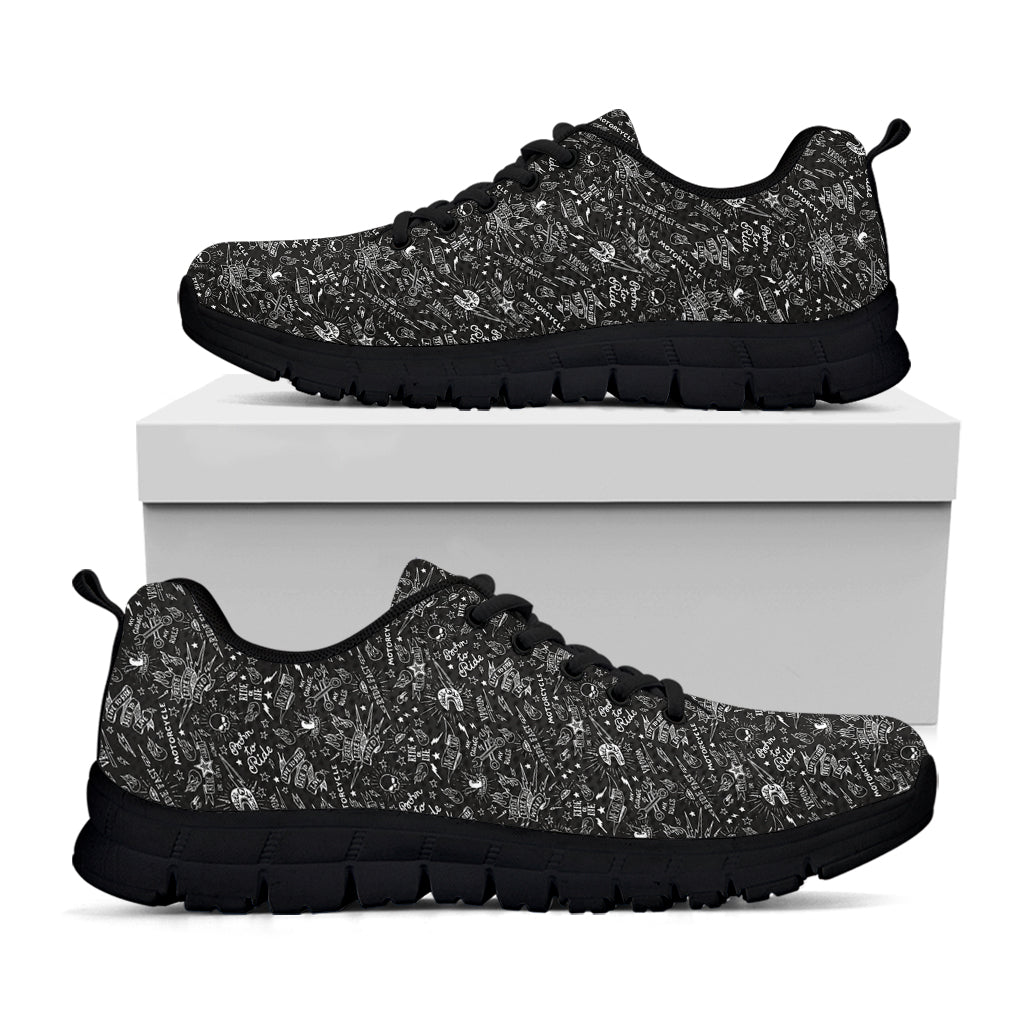 Motorcycle Words Pattern Print Black Sneakers