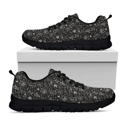 Motorcycle Words Pattern Print Black Sneakers