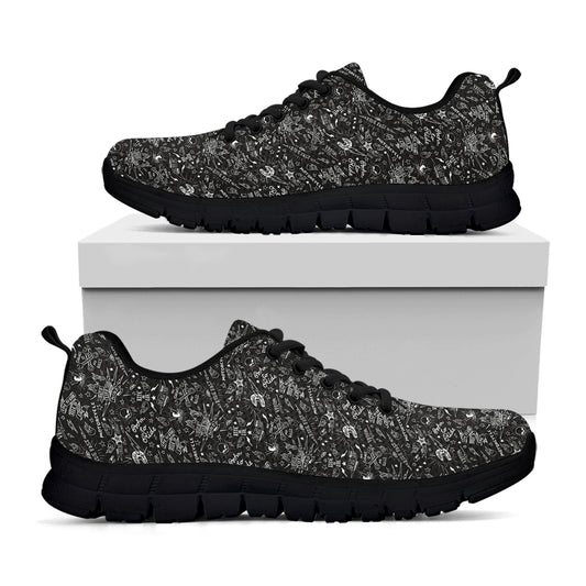 Motorcycle Words Pattern Print Black Sneakers
