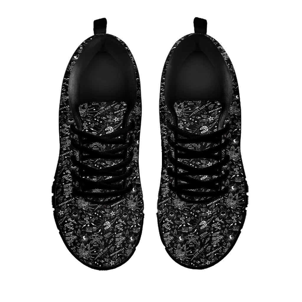 Motorcycle Words Pattern Print Black Sneakers