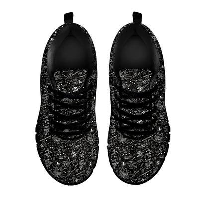 Motorcycle Words Pattern Print Black Sneakers