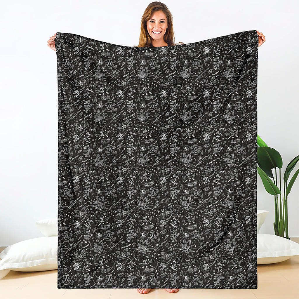 Motorcycle Words Pattern Print Blanket