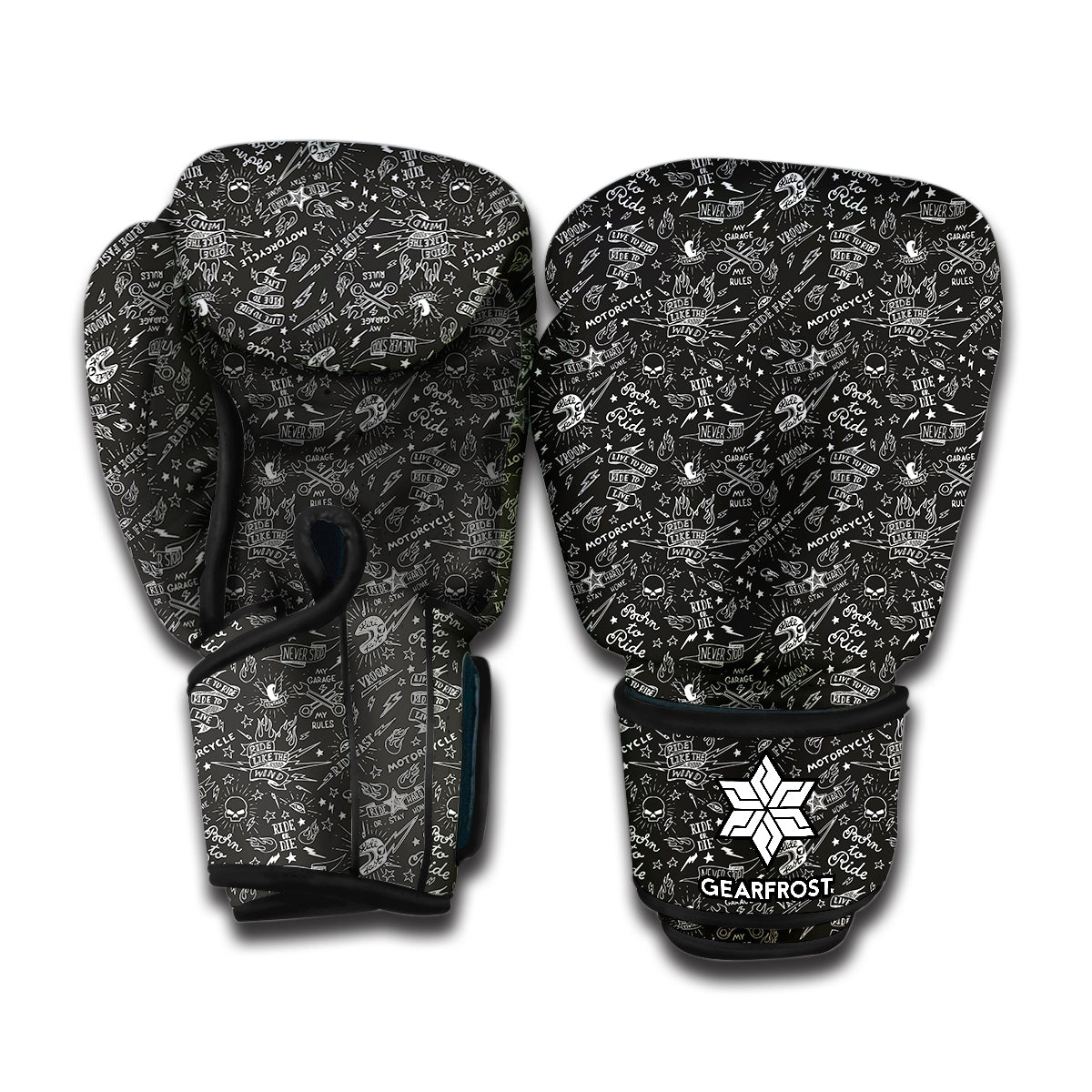 Motorcycle Words Pattern Print Boxing Gloves
