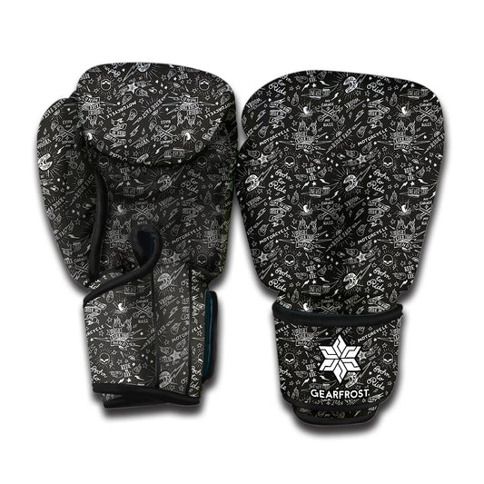 Motorcycle Words Pattern Print Boxing Gloves