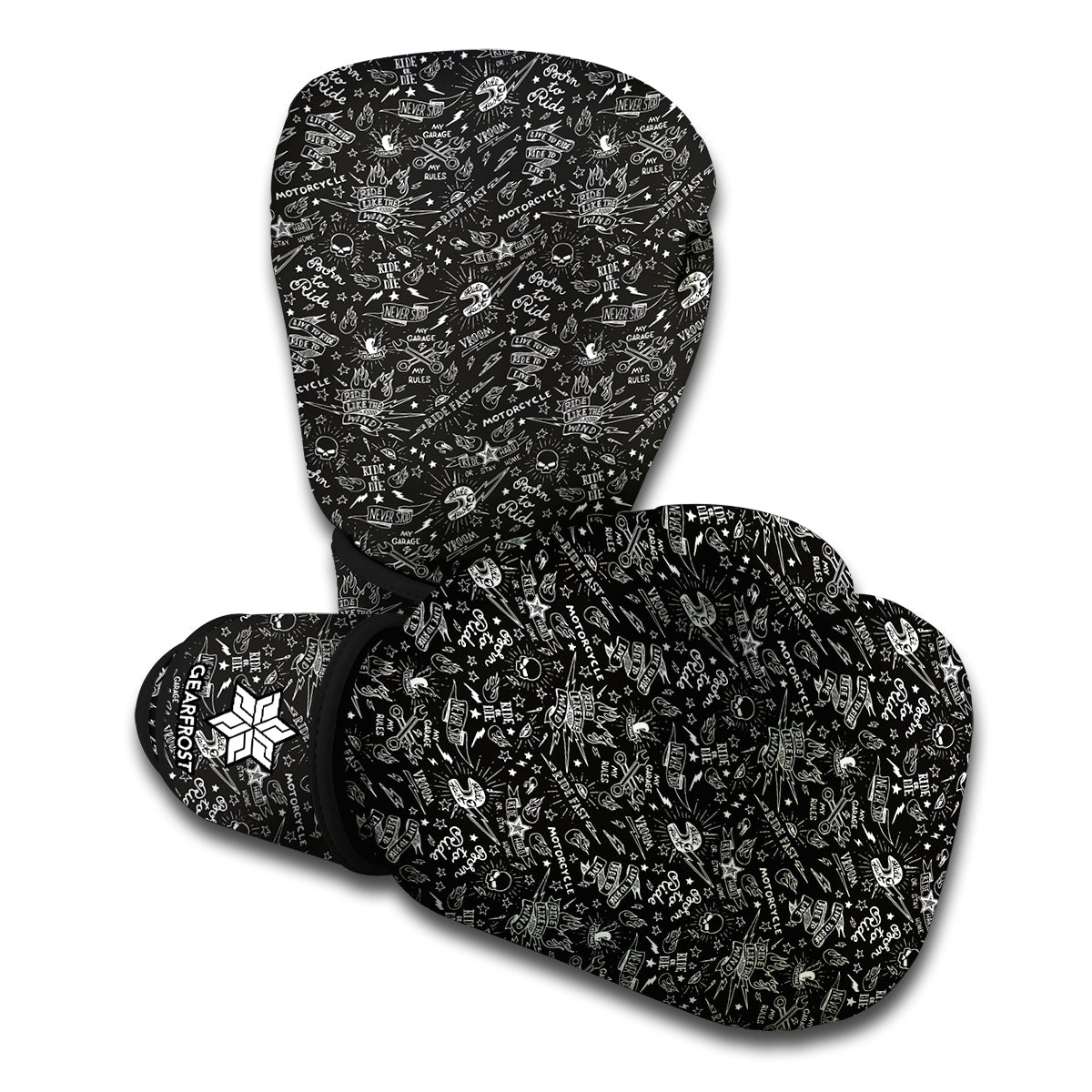 Motorcycle Words Pattern Print Boxing Gloves