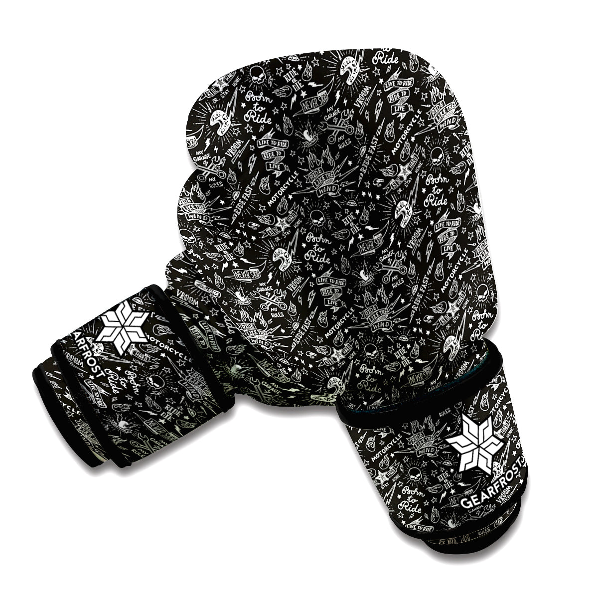 Motorcycle Words Pattern Print Boxing Gloves