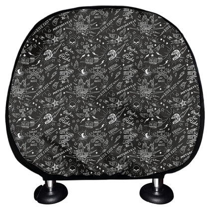 Motorcycle Words Pattern Print Car Headrest Covers
