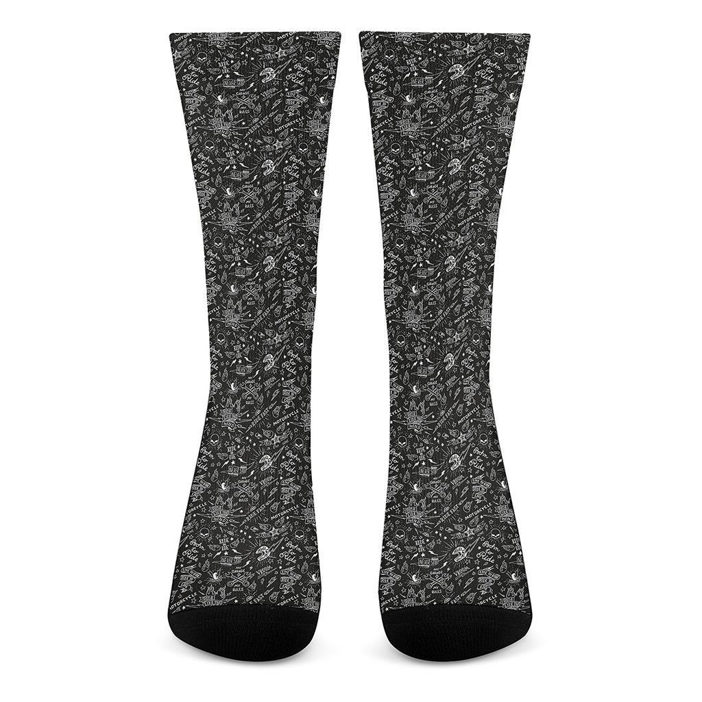 Motorcycle Words Pattern Print Crew Socks