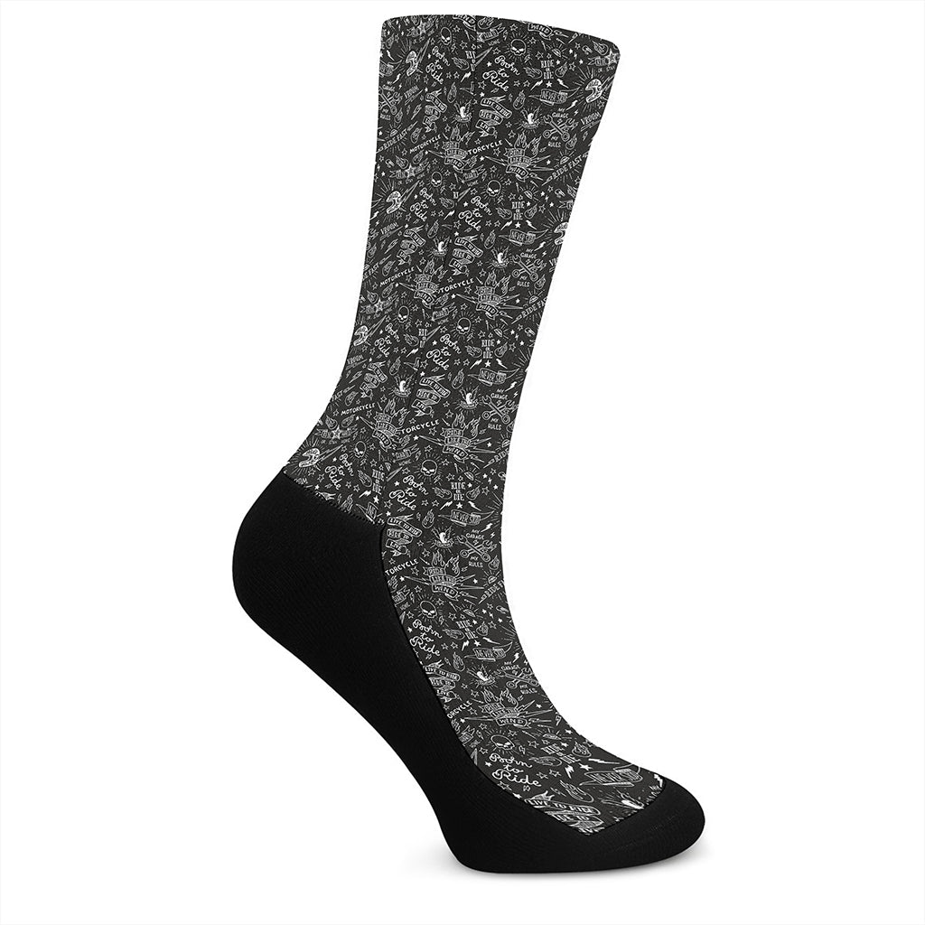 Motorcycle Words Pattern Print Crew Socks