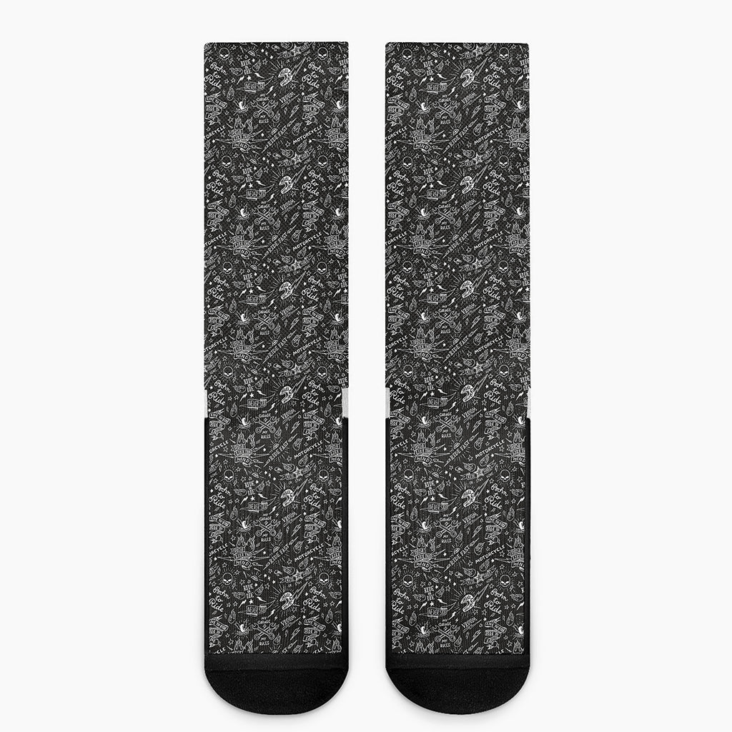 Motorcycle Words Pattern Print Crew Socks
