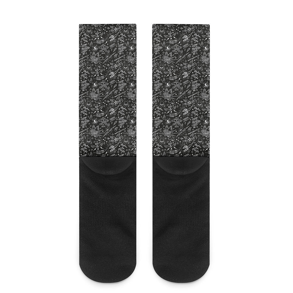 Motorcycle Words Pattern Print Crew Socks