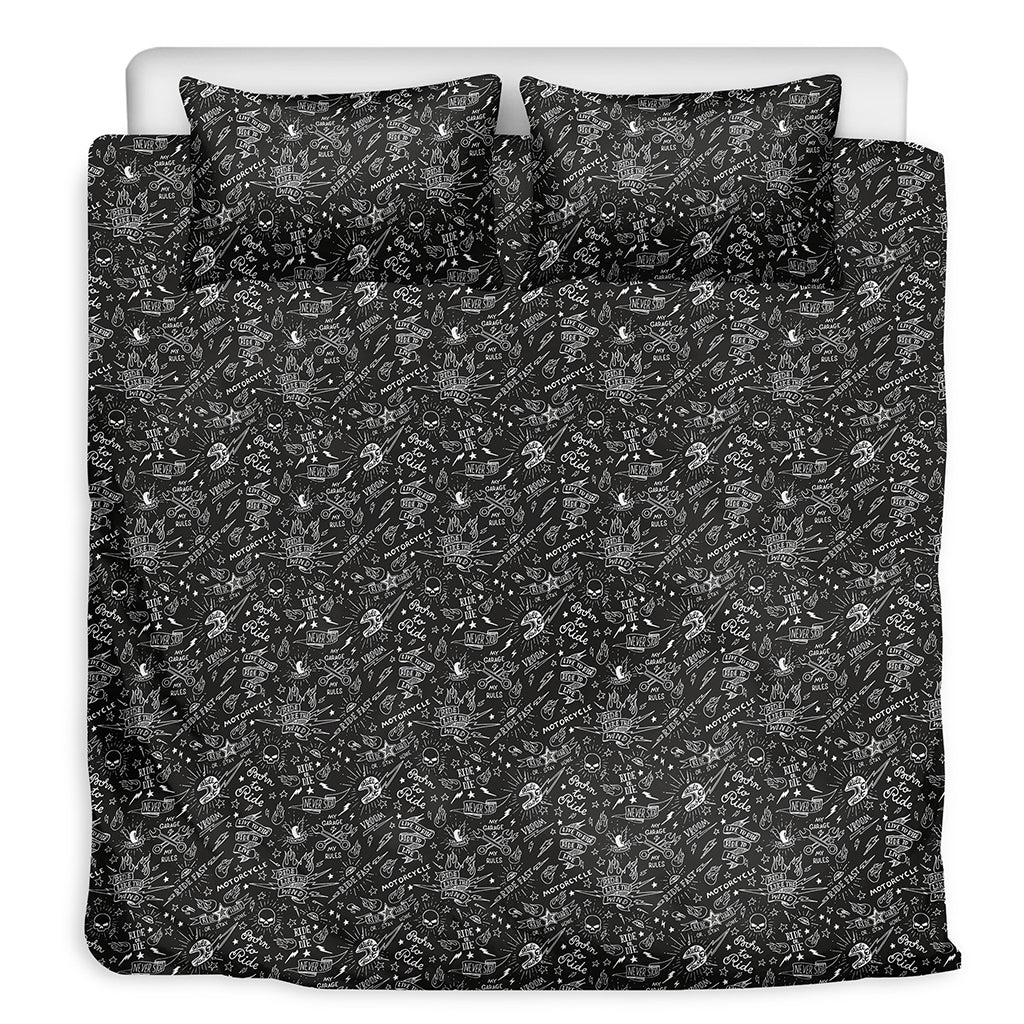 Motorcycle Words Pattern Print Duvet Cover Bedding Set
