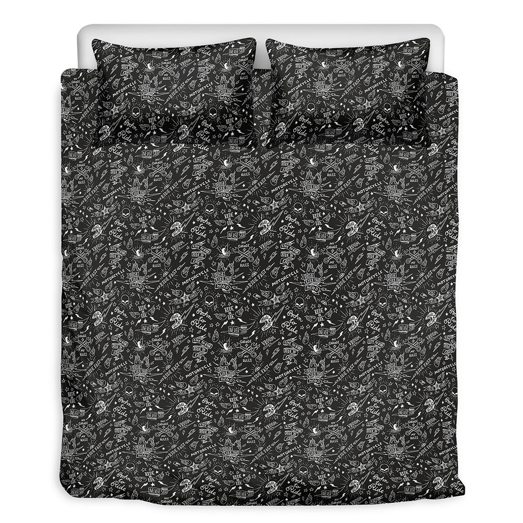 Motorcycle Words Pattern Print Duvet Cover Bedding Set