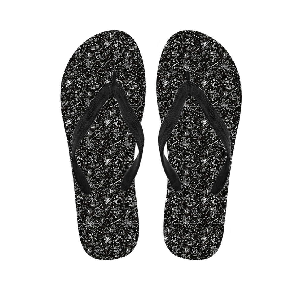 Motorcycle Words Pattern Print Flip Flops