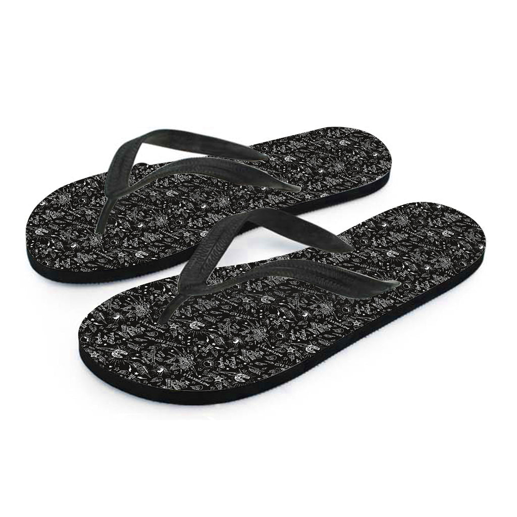 Motorcycle Words Pattern Print Flip Flops