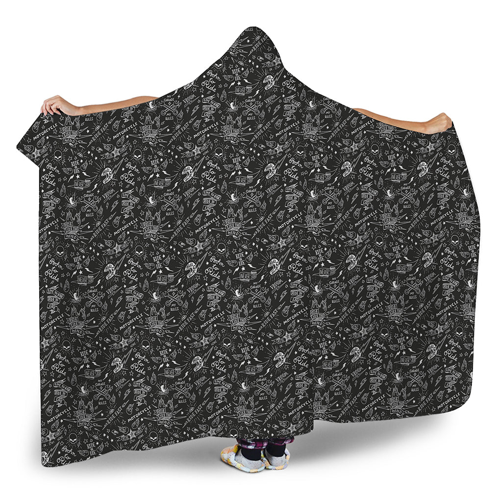 Motorcycle Words Pattern Print Hooded Blanket