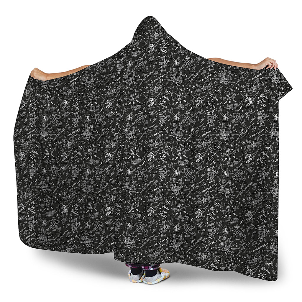 Motorcycle Words Pattern Print Hooded Blanket