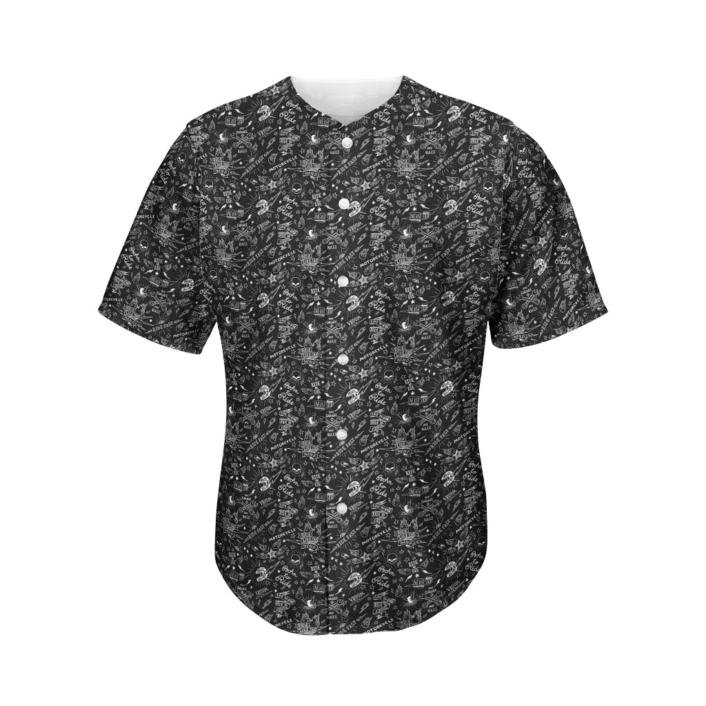 Motorcycle Words Pattern Print Men's Baseball Jersey