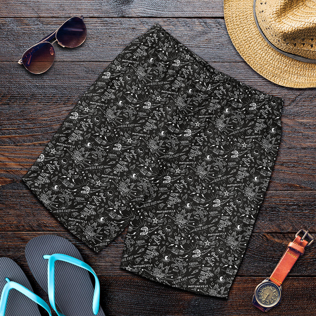 Motorcycle Words Pattern Print Men's Shorts