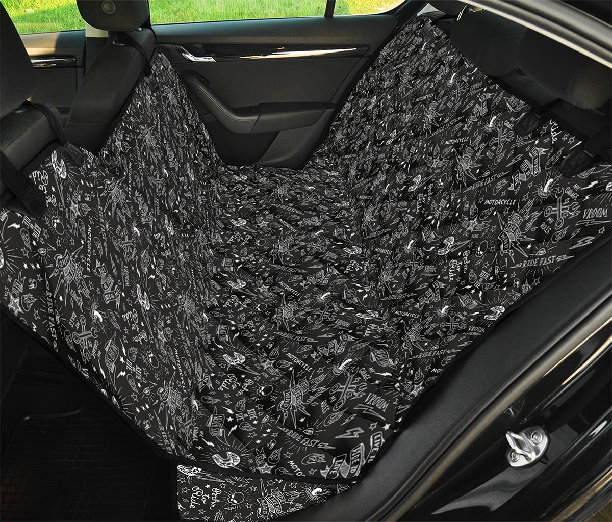 Motorcycle Words Pattern Print Pet Car Back Seat Cover