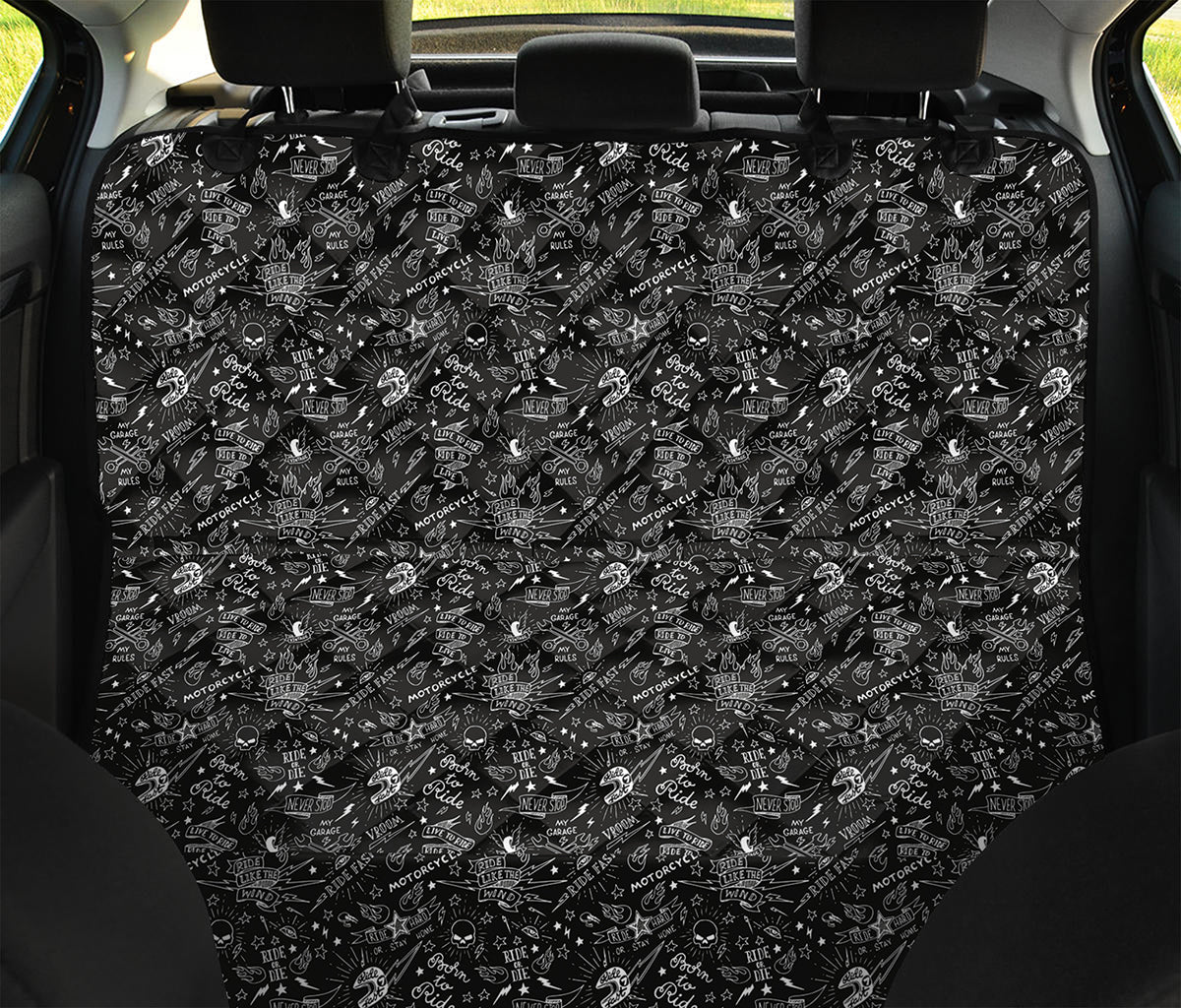 Motorcycle Words Pattern Print Pet Car Back Seat Cover
